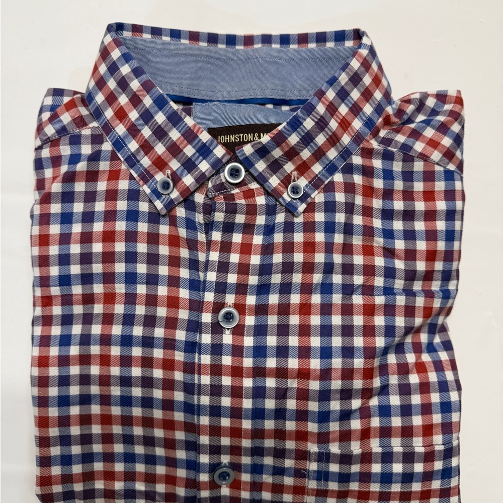 Johnston & Murphy Blue and Red‎ Gingham Button-Down Shirt
